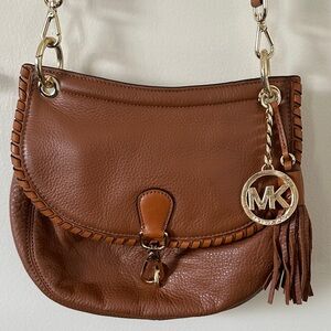 Michael Kors Cognac Leather Shoulder Bag with Tassel Charm